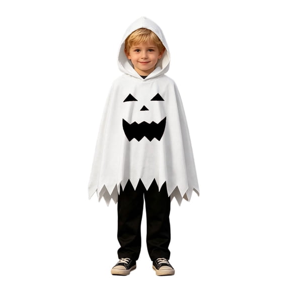 Rggeeun Baby Halloween Outfit For Boys Cute Graphic Cape Hooded Jagged Hem Flowy Tops Cozy Pants 2 Piece Sets Fall Outfits Outdoor Picnics Versatile,White,2-3 Years