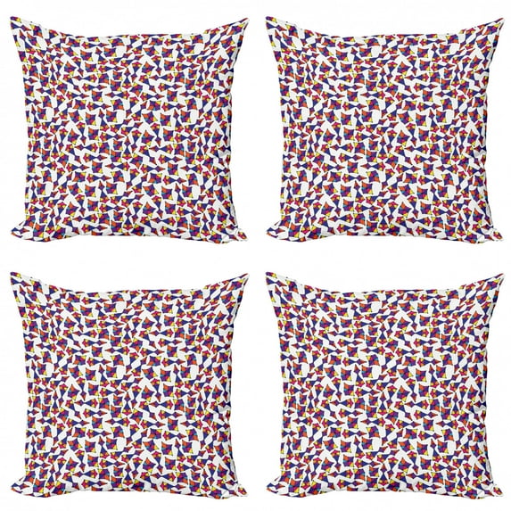 Colorful Throw Pillow Cushion Case Pack of 4, Pattern with Random Abstract Combinations of Triangles in Lively Colors and Dots, Modern Accent Double-Sided Print, 4 Sizes, Multicolor, by Ambesonne