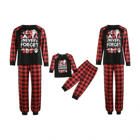 

wsevypo Family Christmas Pjs Matching Sets Plaid Letter Print Long Sleeve Pullover+ Long Pants Matching Holiday Pajamas Set