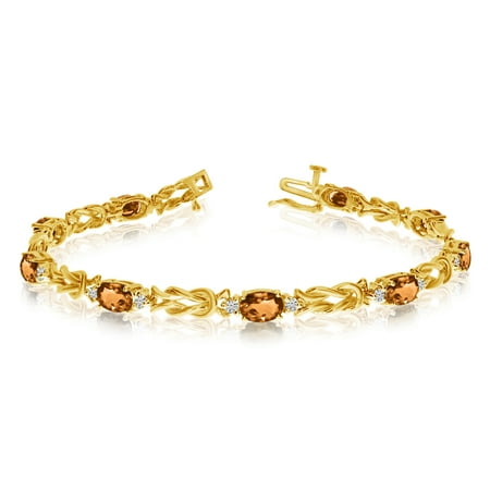 - 14k Yellow Gold Natural Citrine And Diamond Tennis Bracelet