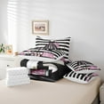thumbnail image 4 of 7 Piece Pink Girly Dress Bed in a Bag Queen Size Modern Women Black White Stripe Bedding Sets Romantic Makeup Themed Comforter Set with Sheets Golden Polka Dots Bed Set Perfume Print Sheets, 4 of 5