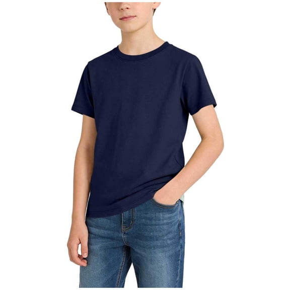 CYRBOKO Boys Cotton T-shirts, Short Sleeve Stretchy Casual Sports Summer Tops Navy Size 10-12 T