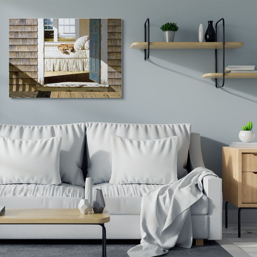 Stupell Industries Dog Nap at Cape House Realistic Coastal Painting Canvas Wall Art Design by Zhen-Huan Lu, 36" x 48"