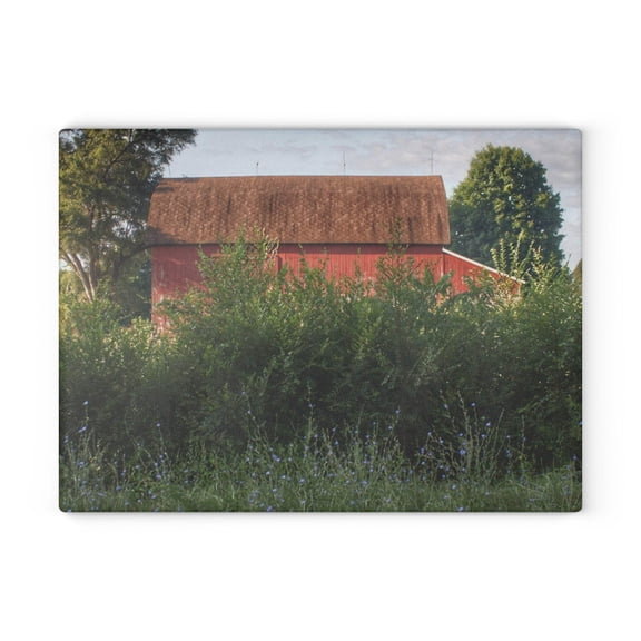 U R There Photography Genesee Road Red I Rustic Farmhouse Tempered-Glass Cutting Board 11"x 15"