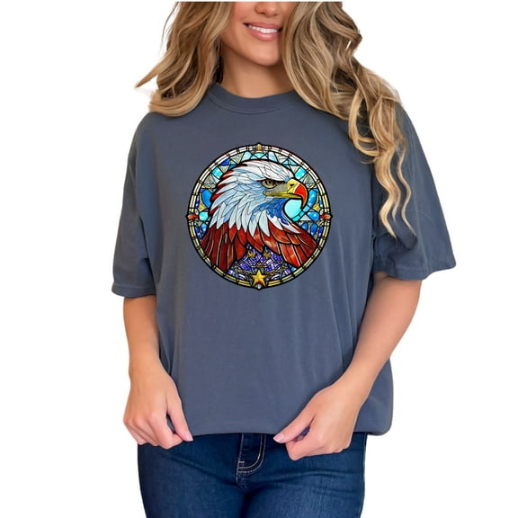 Bald Eagle T-Shirt, Patriotic American Eagle Shirt, Stained Glass Art Design, Independence Day Tee, USA Pride Apparel, Mens Womens Tee, Denim Comfort Colors T-Shirt, Small