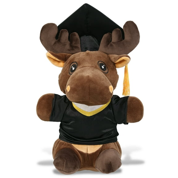 DolliBu Standing Moose Graduation Plush Toy - Snug-Mooshies Moose Plush Graduation Stuffed Animal Dress Up with Graduation Gown and Cap with Tassel Outfit - Congratulatory Graduation Gift - 7 Inches