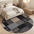 thumbnail image 6 of Black Brown Plaid Washable Round Area Rug 7 ft, Rustic Gingham Geometric Mosaic Print Blocks Soft Non‑Slip Rugs Stain Repellent Indoor Mats for Large Living Room, Dining‑Room, Open‑Plan Space, 6 of 9