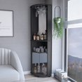 thumbnail image 3 of Chicago 75" H Mirrored Corner Bar Cabinet, With Glass Doors, Two Shelves and Stemware Black, 3 of 5