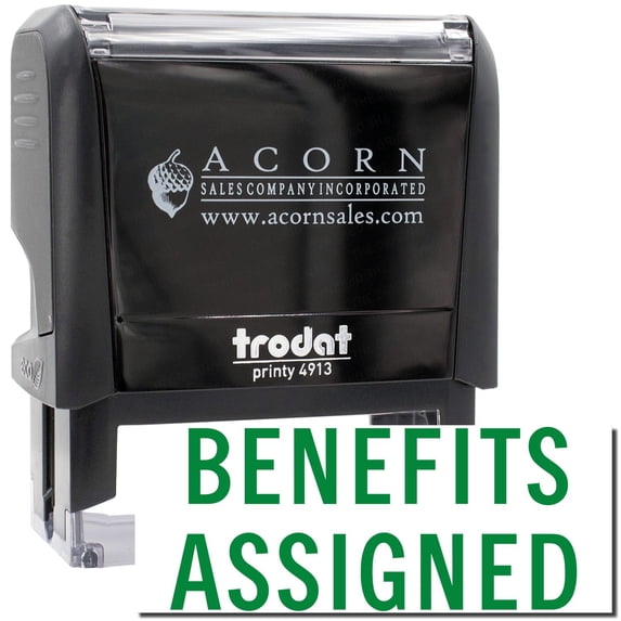 Large Self-Inking Benefits Assigned Stamp, Trodat Printy 4913, Press and Print Stamping, Impression Size 7/8" x 2-1/4", Up to 10,000 Impressions - Green Ink