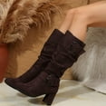 thumbnail image 5 of Tawop women's Boots Mid-Calf Chunky High Heel Buckle Side Zip Round Toe Boots, 5 of 8