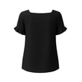 thumbnail image 7 of QUNYINEY Black Women T Shirts Cotton Linen Short Sleeve Summer Tunic Tops Loose Fit Casual Ruffle Square Neck Pullover Shirts, 7 of 7