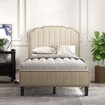 thumbnail image 2 of Modern Linen Curved Upholstered Platform Bed , Solid Wood Frame , Nailhead Trim (Twin), 2 of 2