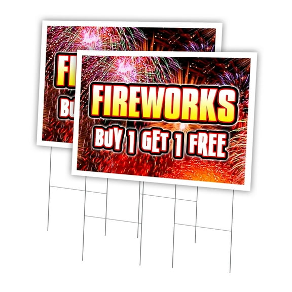 Fireworks Buy 1get1 Fr 2 Pack Of 24" x 36" Yard Sign & Stake | Advertise Your Business | Stake Included Image On Front Only | Made in The USA