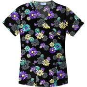 Watercolor Daisy Print Mock Wrap Scrub Top