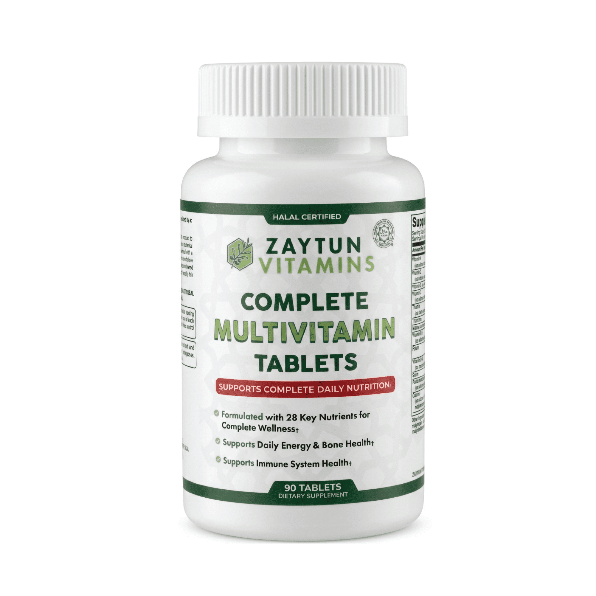Zaytun Halal Multivitamin Tablets for Women, Men with 28 Essential Vitamins, Minerals, Vegetarian, Made in USA (90 Tablets)