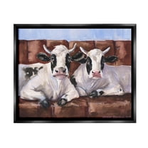 Stupell Industries Cows on Farmhouse Couch Animals & Insects Painting Black Floater Framed Canvas Art Print Wall Art, 21 x 17