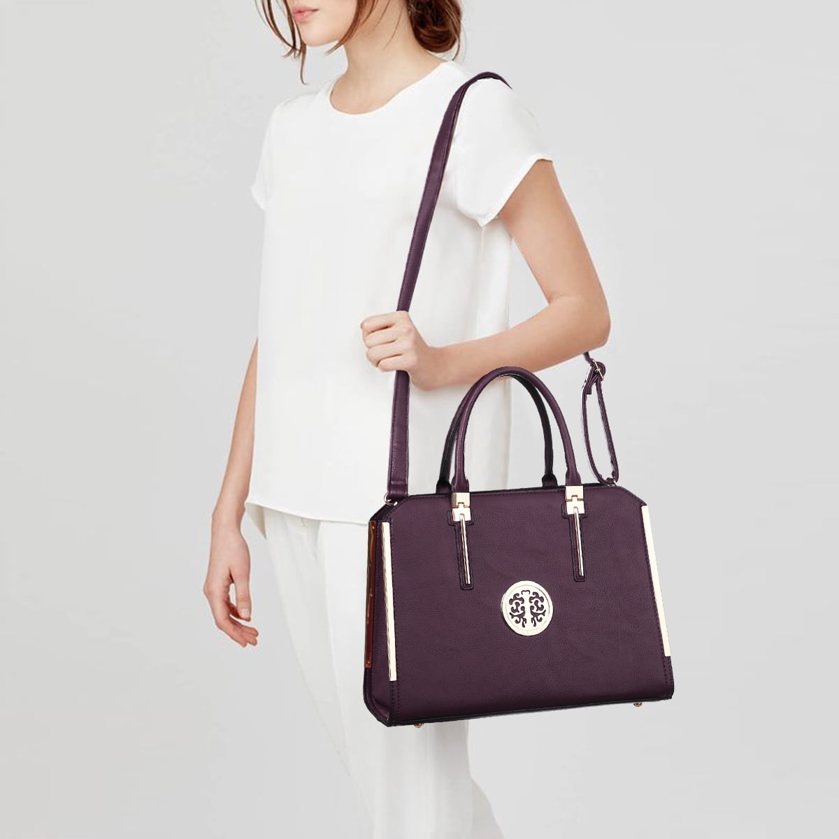 Dasein Women Large Handbag Purse Vegan Leather Satchel Work Bag Shoulder Tote with Matching Wallet
