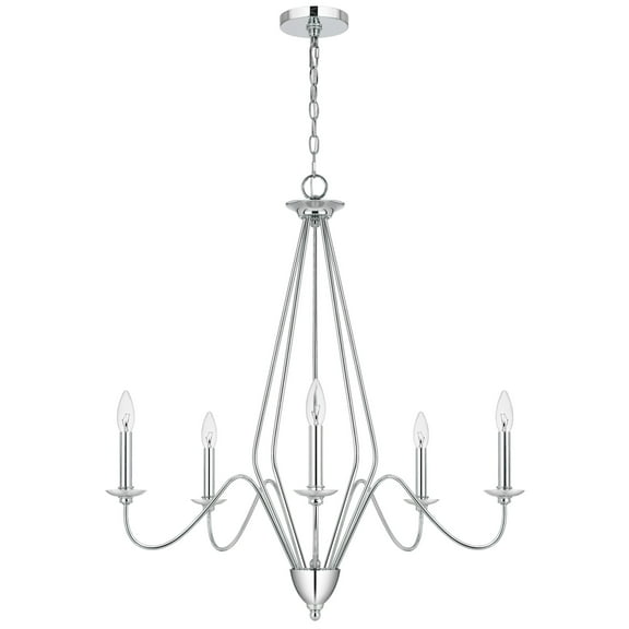 Wehy 30 Inch Chandelier w Canopy, Chrome Metal, Candelabra Design