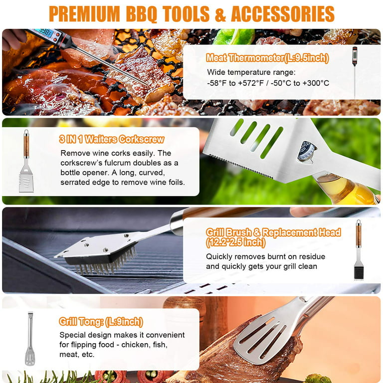 BBQ Grill Accessories,41PCS BBQ Tool Set,Stainless Steel Grilling Kit  Barbecue Accessories for Camping,Outdoor,Backyard,Grill Set Gifts for Men  Women with Thermometer and Meat Injector 