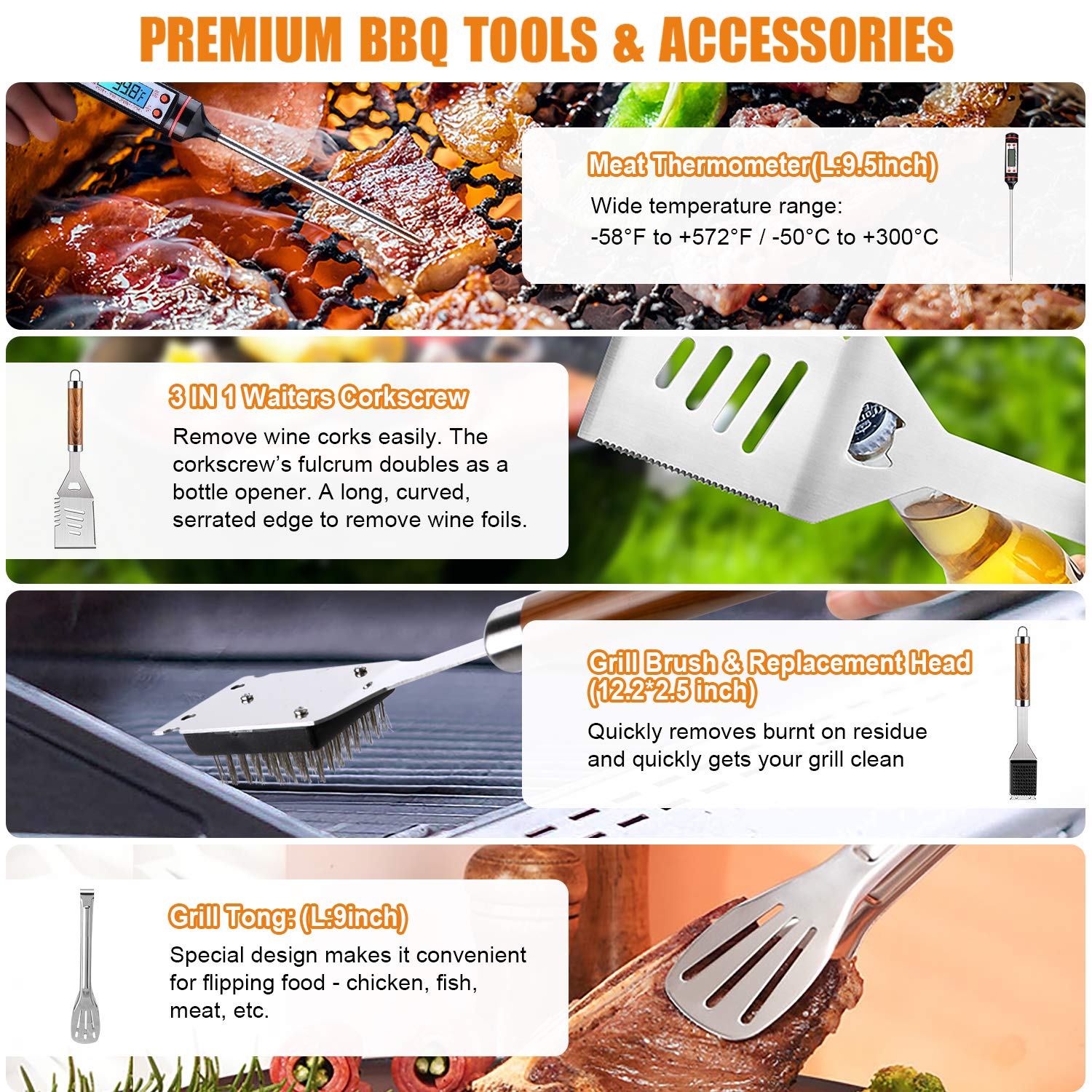 BBQ Grill Accessories Set, 38Pcs Stainless Steel Grill Tools Grilling Accessories with Aluminum Case, for Camping/Backyard Barbecue - image 5 of 7
