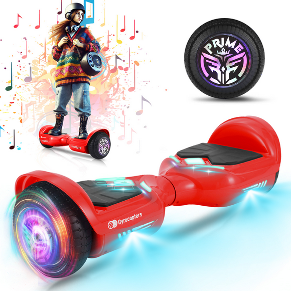 Gyrocopters Prime All New 2026 Hoverboard | Speed up to 15km/h | 6.5” wheels | 165 lbs weight capacity | UL2272 certified with Wireless Music Speaker (RED)