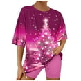 thumbnail image 2 of Puntoco Conjunto de pijama cómodo para mujer, conjunto de camiseta y pantalones cortos de manga corta con cuello redondo y estampado navideño para mujer, ropa para el hogar, 2 of 5