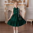 thumbnail image 2 of ZXLBBD Dress for Girls Sleeveless Lace Lapel Collar Button Solid Color Flowy for Toddler and Kids Outfit Elegant Wedding Prom Dress, 2 of 6