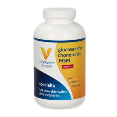 The Vitamin Shoppe Glucosamine Chondroitin MSM Chewable Wafers with 100mg of Branded OptiMSM™ Ingredient – Raspberry Flavor  Supports Healthy Joint Mobility, Flexibility  Structure (120