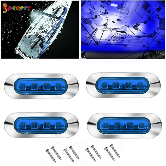 Spencer 4Pcs Marine Boat LED Courtesy Lights, 24V Interior Deck Walkway Stair Light Stern Cabin Lighting for Pontoon Fishing Boat Kayak Sailboat Bass Boat Vessel "Blue"