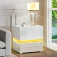 thumbnail image 4 of Dextrus High Gloss LED Nightstand, Acrylic Bedside Table with 3 Drawers for Bedroom, White, 4 of 10