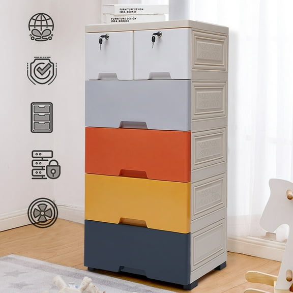 Plastic Storage Cabinet with 6 Drawers, Colorful, Tall Dresser Organizer for Clothes, Playroom