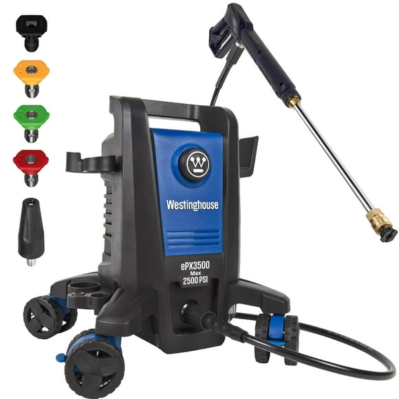 Hidrolavadora eléctrica Westinghouse ePX3500, 2500 PSI máx., 1.76 GPM máx., con tecnología antivuelco, depósito de jabón integrado, varilla de acero de estilo profesional, juego de 5 boquillas, para c