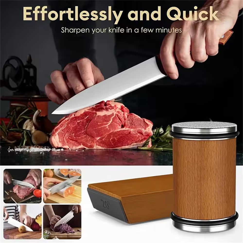 Akatsuki Tumbler Rolling Knife Sharpener Set Kit,15°/20°Magnetic Angle 400/1000 Diamond Sharpening Stone, for Kitchen Pocket Steel Knives with Finger Guard & Cut-Resistant Glove