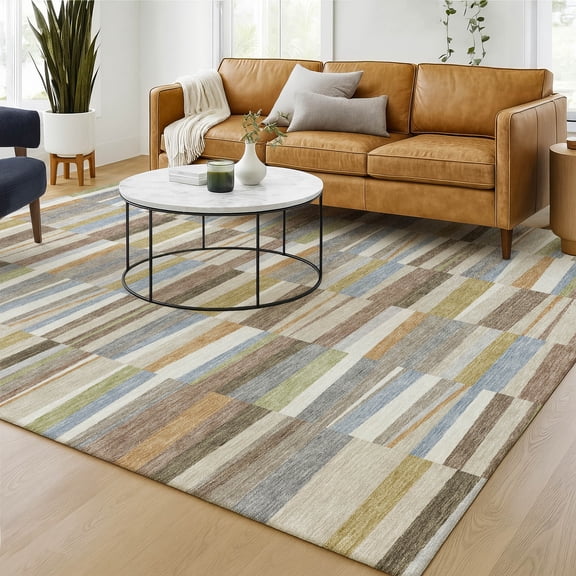 Addison Rugs Chantille Indoor/Outdoor Transitional Stripes Beige Machine Washable Rectangle Rug, 10' x 14'