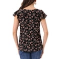 thumbnail image 3 of INSPIRAR CHIC Blusa Floral para Mujeres del Día de San Valentín, Casual de Verano, Cuello Cuadrado, Chiffon, Manga Corta, Camisas con Volantes XS Rosa, Negro, 3 of 6