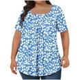 thumbnail image 2 of ALLLIST Going Out Tops for Women Short Sleeve Square Neckline Floral Blue Pleated Oversized Printed Blouses Spring Blouses, 2 of 4