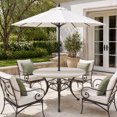 thumbnail image 2 of Round Outdoor Tablecloth with Umbrella Hole and Zipper, Beige Striped Tablecloth with Elastic Waterproof, Beige Ombre Farmhouse Stripes Patio Table Covers for 31" - 35" Picnic Pool Tables, 2 of 9
