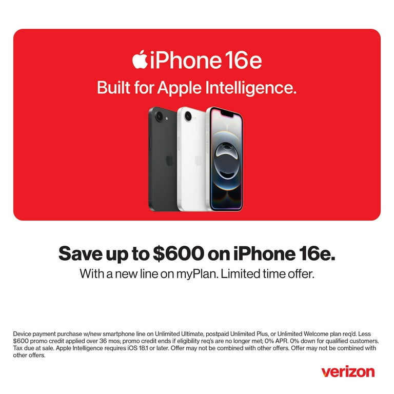 Verizon iPhone 16e 512GB Black. Apple Intelligence. - Walmart.com