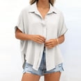 thumbnail image 5 of Tqcoqu Women's Button Down Shirts Short Sleeve Slit Hem Shirt Solid Color Tops, Side Slit Dressy Casual Blouses Loose Fit Tunic Tops,White Women's S-XXL, 5 of 7
