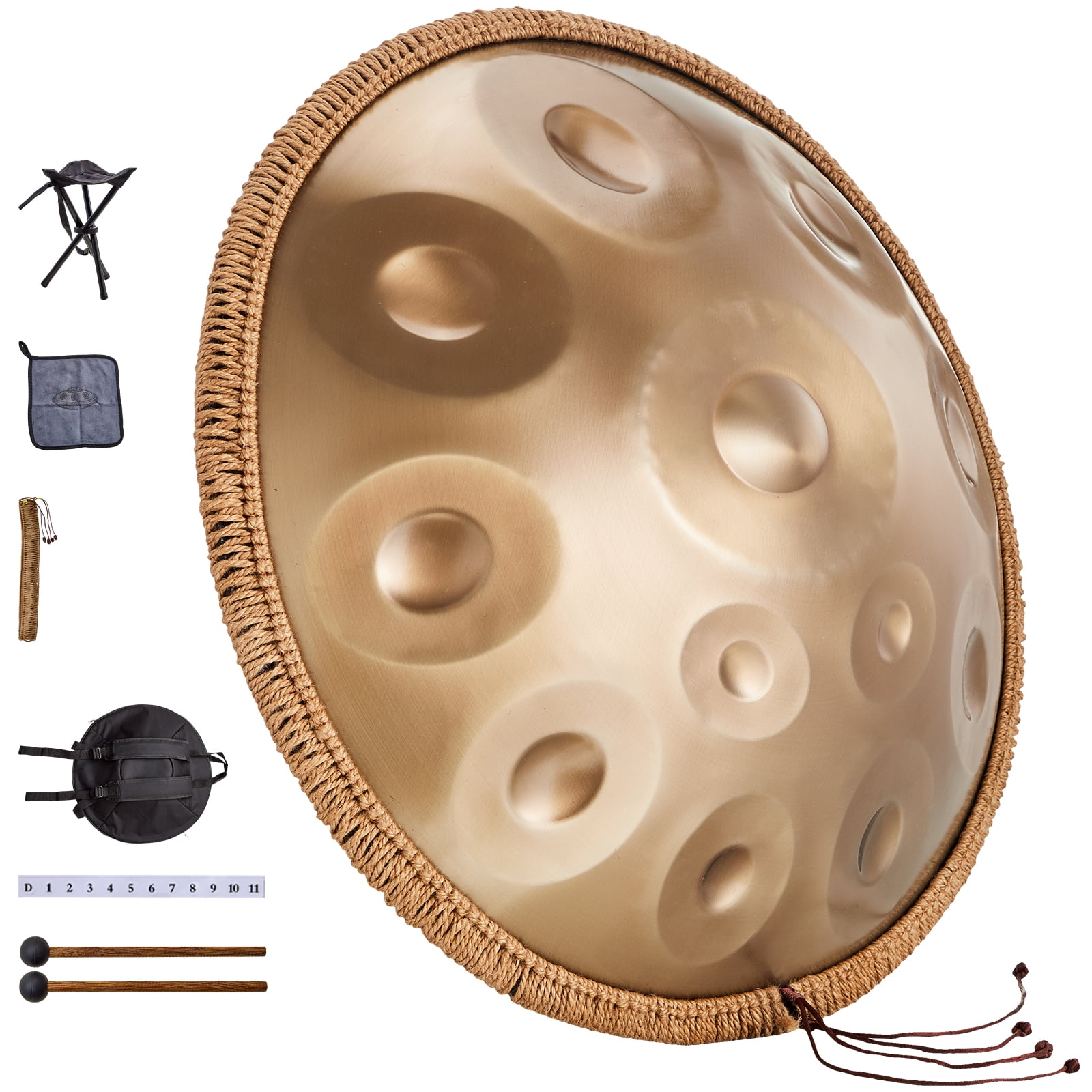 VEVOR Handpan Drum, 22 in & 12 Notes, D Minor Hand Drum, Pan Drum Instrument with Mallets, 440Hz Handpan Stand & Carry Bag, Steel Healing Sound Drum, Percussion Instruments for Adults Beginners