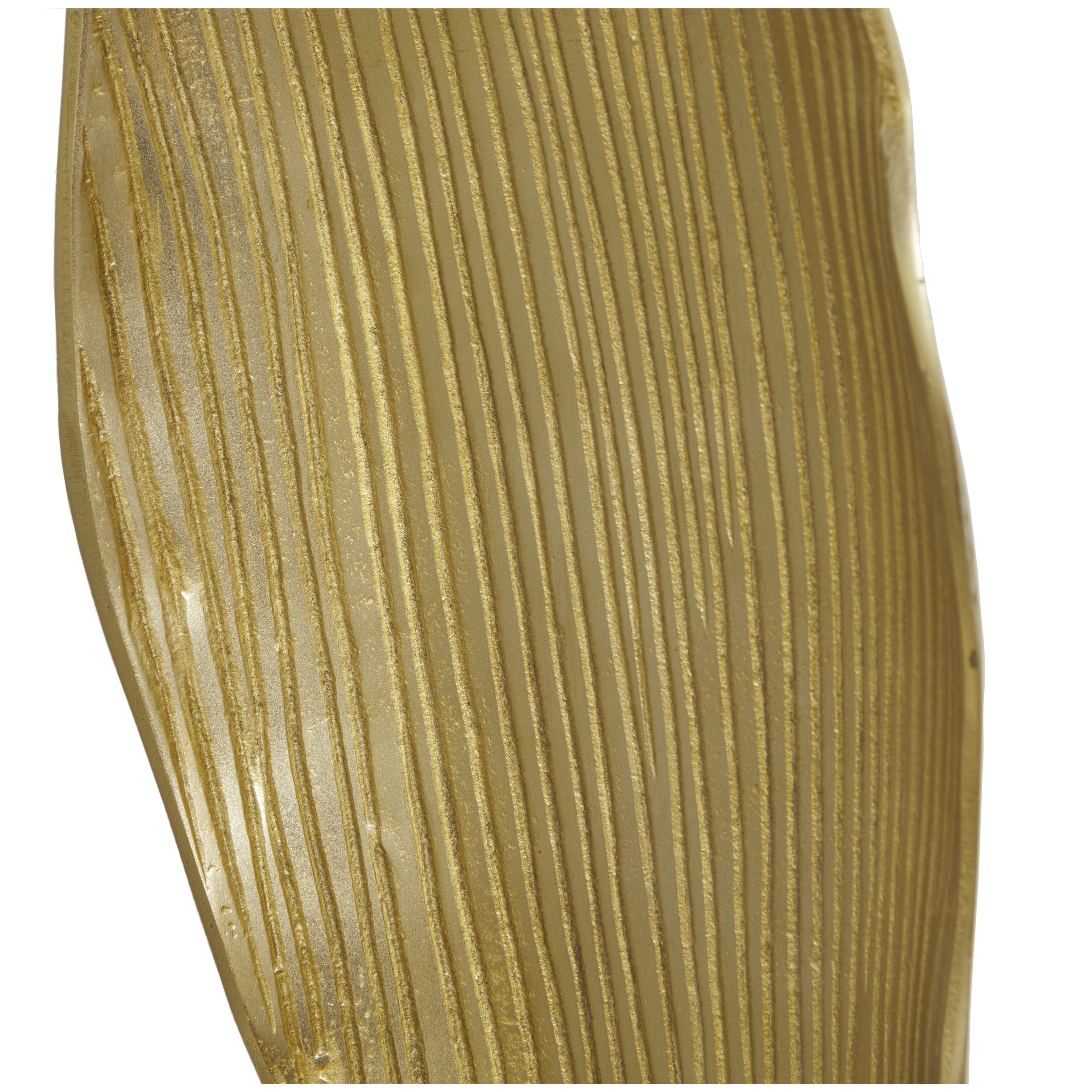 11" x 36" Gold Aluminum Textured Leaf Abstract Sculpture with Black Marble Base, by DecMode