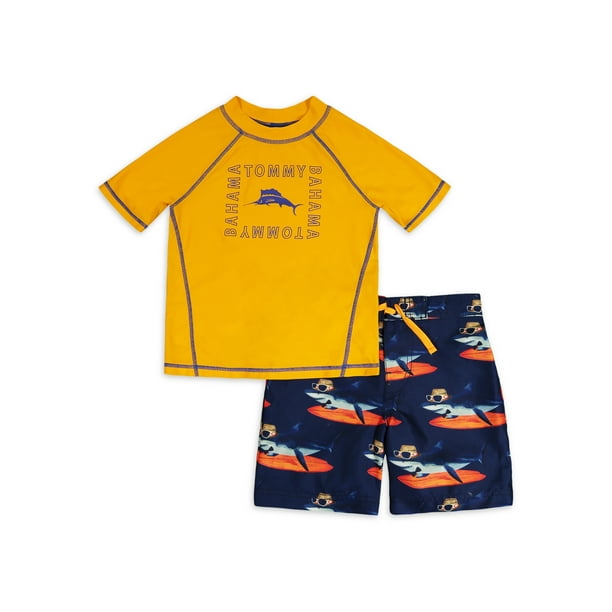 Tommy Bahama Tommy Bahamas Boys Short Sleeve Rash Guard & Swim Trunks