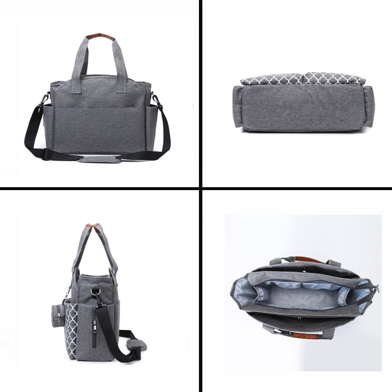 Baby Travel Diaper Bag Tote Gray with Pacifier Holder Adjustable Strap Insulated Pockets