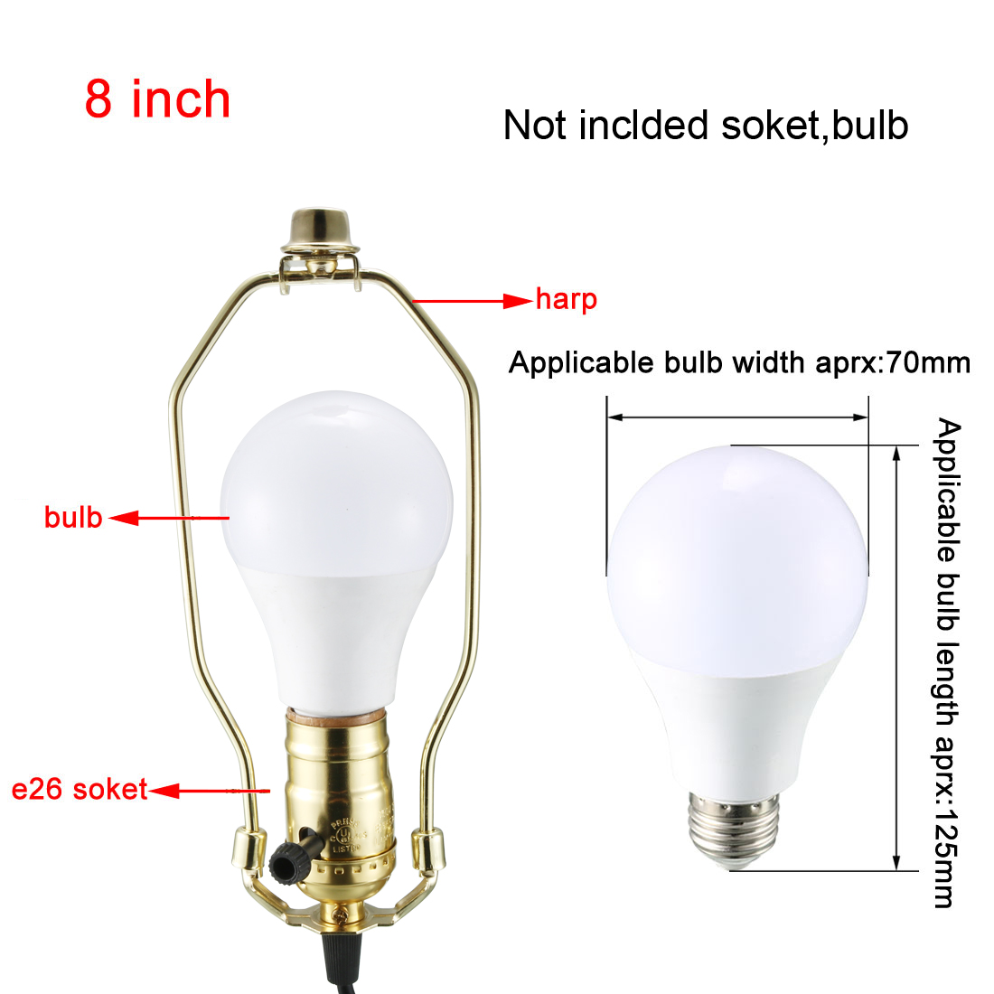 Unique Bargains Height Lamp Harp Finial Harp Holder Set Polished Brass 8", 2 Pack