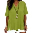 thumbnail image 2 of OSFVNOXV Summer Blouses for Women Casual Boho Tops V-Neck Side Split Buttons Short Sleeve Lightweight Tunic Shirts, 2 of 6