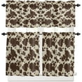 thumbnail image 5 of Brown Cowhide Print Kitchen Curtains | 3 Piece Semi Sheer Tiers | Graffie Pattern | Unique Window Treatments for Small Windows | Cafe, Living Room, Bedroom, 5 of 5