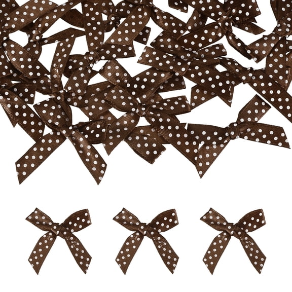 Uxcell 52 Pcs Mini Ribbon Bows, 2" Tiny Bows with Polka Dots for Crafts Small Bowknot Artificial Applique Embellishment for DIY Craft Sewing Scrapbooking Wedding Decoration, Dark Brown