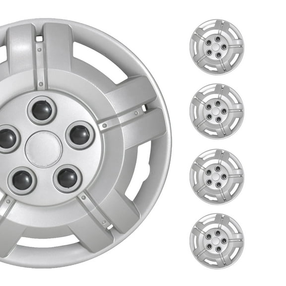 OMAC 15" Wheel Rim Cover Guard Hub Caps Durable Snap On ABS Silver 4 Pcs