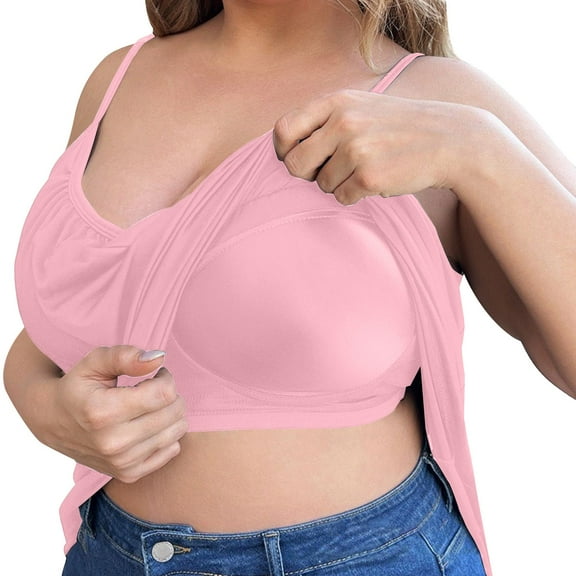 WCJM Camisoles & Tanks A Pink Women's Plus Size Soft Tank Top With Bra Sleeveless Comfort Yoga Fitness Top Tank Top women tank top