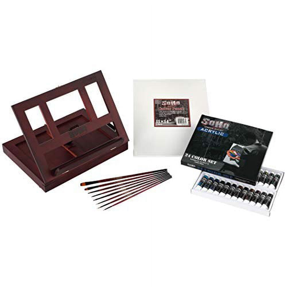 Acrylic Paint Set, 35pcs Artist Set with Wood Table-Top Easel Box, Art Painting Brushes, and Canvas Panels 11x14 for Students and Beginners